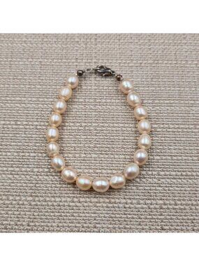 8 Inch Vintage Genuine Peach Pink Freshwater Pearl Strand Bracelet B1285
